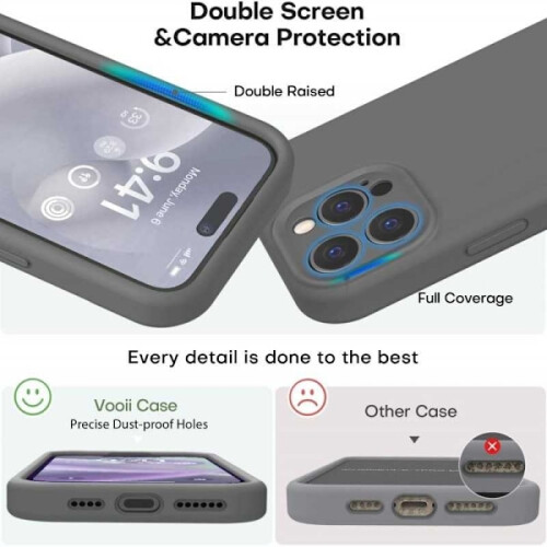 Compatible with iPhone 16 Pro Rubber Cover with Camera Protection Liquid V2 - Grey 2