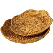 Conjunto de 2 peças: fruteira e cesta de pão em rattan trançado à mão, formato de lótus (sem base), ideal para decoração de casa, festas e