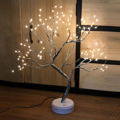 Φωτιστικά LED Prettyyui Lighting 108 LED, Δέντρο Μπονσάι από Ασημί/Χάλκινο Σύρμα, USB/Μπαταρία,