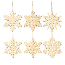 Melhor Oferta! Zainafacai - Conjunto de 6 Enfeites de Floco de Neve de Madeira, Pingentes Decorativos de Natal, Artesanato Entalhado para Decoração
