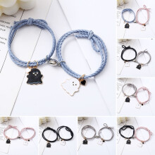 Xinyolin2Pcs Pulseira Elástica com Coração e Ímã de Sucção - Pulseira de Fantasma para o Halloween - Pulseira para Casal - Joias para Homens e