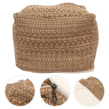 Square Pouf Ottoman, Handmade Woven Cotton Footstool, Soft Knitted Linen Floor Cushion for Living Room, Tatami Seat