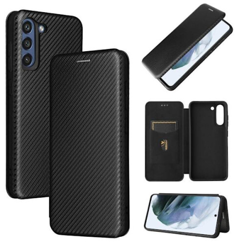 Θήκη πορτοφολιού SKALO συμβατή με Samsung S21FE από ανθρακονήματα - Μαύρο