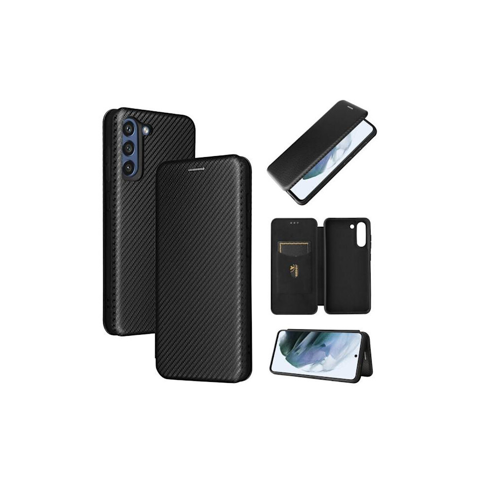 Skalo Compatible With Samsung S21 Fe Carbon Fiber Wallet Case - Black 9164030729063