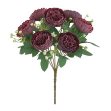 Rama de peonías artificiales con 7 cabezas realistas para decoración floral reutilizable en el hogar y bodas.
