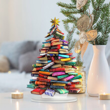Enfeite de Natal em formato de árvore de livros XDDST de 24,9 cm, estátua criativa em acrílico, compatível com decoração de casa, peça central
