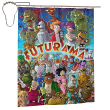 Futurama cartoon douchegordijn 60" x 72" anime badkamerdecoratie met 12 haken, waterdicht, wasbaar polyester voor de badkamerdouche