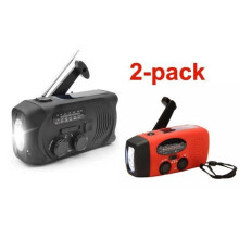 2er-Pack Kurbelradio in Schwarz und Rot mit Solarzellen, Taschenlampe und 2000-mAh-Powerbank (Notfallradio 250)