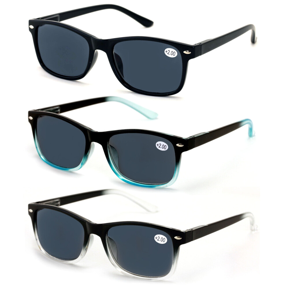 3 Pair Sunglasses Readers For Men Women - Outdoor Tinted Reading Glasses - NOT BIFOCAL +4.00