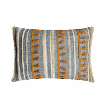 HomeCentric decoratieve lendenkussenhoes 12"x18" blauw, jute kant met kwastjes en strepen, boho-romantische stijl