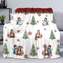 Weihnachtsdecke, rot-kariert mit Weihnachtsbaum-, Beeren- und Schneeflockenmuster sowie Schneemannmotiv, weiches, flauschiges Flanellfleece für Sofa