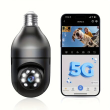 Set Bulb Security Camera 5G WiFi 2K, compatible with Alexa, wireless outdoor camera, 360 motion detection, alarm, two-way talk, color night vision,