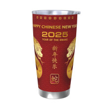 Jahr der Schlange 2025 – Frohes Chinesisches Neujahr – Edelstahl-Trinkbecher, 590 ml Reisebecher, tragbarer Thermobecher mit Deckel
