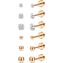 Σκουλαρίκια Jstyle Titanium Cubic Zirconia Ball Flat Back, Υποαλλεργικά μικροσκοπικά καρφιά,