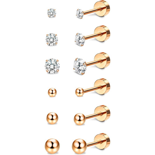 Σκουλαρίκια Jstyle Titanium Cubic Zirconia Ball Flat Back, Υποαλλεργικά μικροσκοπικά καρφιά,