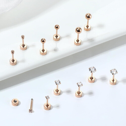 Σκουλαρίκια Jstyle Titanium Cubic Zirconia Ball Flat Back, Υποαλλεργικά μικροσκοπικά καρφιά, 1