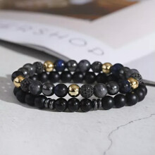 RSAMD2Pcs/Set Heren Dames Armbanden met Natuursteen CZ Balkralen Handgemaakte Armband Sieraden - 1 Stuk - Kruis & Houten