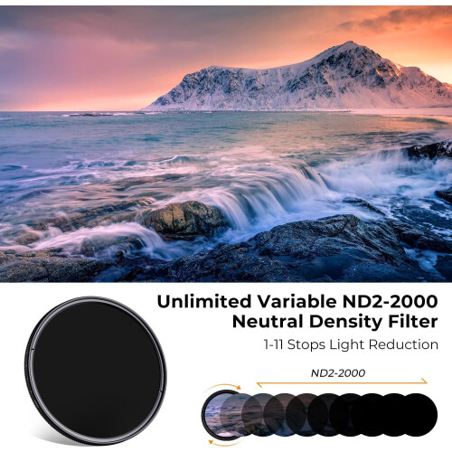 82mm Variable ND2-2000 (1-11 Stops) ND Camera Lens Filter-18 Multi-Coated Adjustable Neutral Density Filter 1