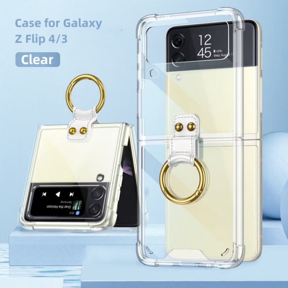Slim And Shockproof Clear Phone Case For Compatible With Samsung Galaxy Z Flip 4 With Leather Ring,Clear,Galaxy Z Flip 4 9164030036215