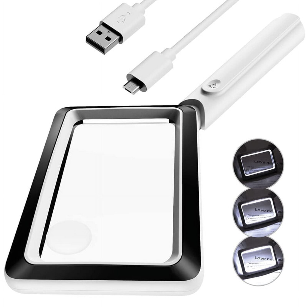 Light 4X Rechargeable Magnifying Glass With 20Leds, Handheld Rectangular Page Ed Magnifier, 3 Brightness Modes