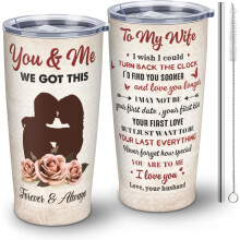 Regalo romantico di Natale e anniversario per lei, regali di Natale e compleanno per la moglie, bicchiere termico da 590 ml con cannuccia