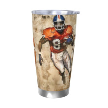 Copo térmico de aço inoxidável de 591 ml (20 oz) com tema do time de futebol americano Broncos, com tampa e canudo, compatível com porta-copos de