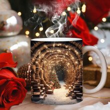 Weihnachtstasse mit Baum- und Sternmotiv – 350 ml Keramik, mikrowellen- und spülmaschinengeeignet – Ideal für Weihnachtskaffee und heiße