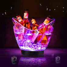 Eisbehälter mit LED-Beleuchtung, transparenter Acryl-Kunststoffbehälter, 5 Liter, lebensmittelecht, für Getränke und Partys, fasst 5 Flaschen in