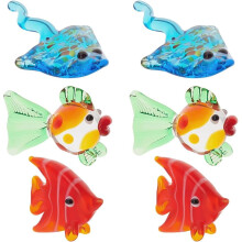 6 kleine Fischfiguren, 3 verschiedene Glas-Tierfiguren – Goldfisch, Falterfisch, Mantarochen – Mini-Aquarium-Dekoration für Zuhause, Geschenk