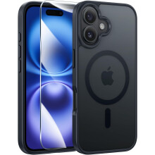 Kompatibelt med iPhone16Plus cover: Tyndt magnetisk, mat, tekstureret, gennemsigtigt, militærkvalitets stødsikkert cover - 6,7" sort