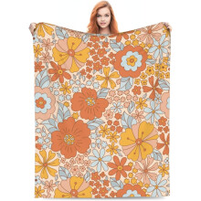 Retro bloemenprint, hippie zomerse groovy bloemendeken, boho lichte plaid voor vrouwen en meisjes, zachte flanellen decoratie voor bank of bed,