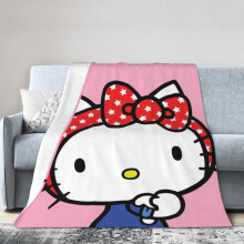 Hello Kitty deken, flanellen fleece plaid, superzacht, knus, warm, pluche beddengoed voor bank, woonkamer, slaapkamer - 80 x 60 inch - Stijl 45