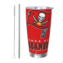 Buccaneers Football Team 20oz Edelstahl-Thermosbecher mit Deckel und Strohhalm - Kompatibel mit Autobechern, für heiße und kalte Getränke