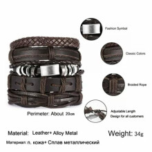 RSAMD Meerlaagse leren armband, handgemaakt, verstelbare polsband voor mannen en vrouwen, kerstarmband, zilverkleurig gebreid (5 stuks)