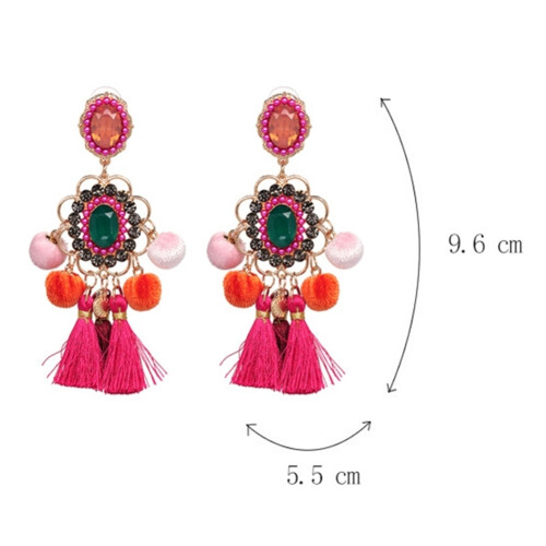 Kvinder Rhinestone Blomst Pompom Kvast Dingle Ørestikker Statement Smykker 2