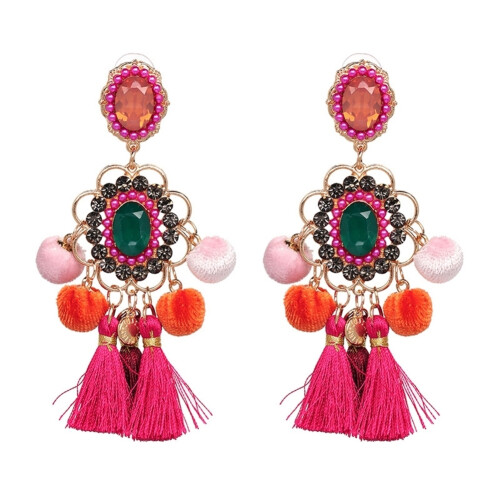 Kvinder Rhinestone Blomst Pompom Kvast Dingle Ørestikker Statement Smykker 1