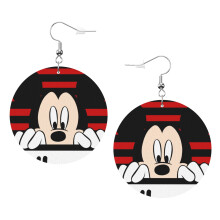 Kožené náušnice s kresleným Mickey Mouseem, vánoční dekorativní design, náušnice z umělé kůže, lehké visací náušnice pro ženy
