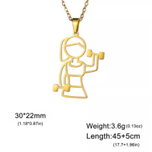 RSAMD Sport Girl Pendant Necklace Stainless Steel Lifting Dumbbell Necklace Jewelry-45-50cm-Gold