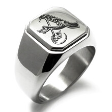 Rustfrit stål bogstav A initial kongeligt monogram indgraveret indgraveret firkantet flad top biker stil poleret signetring
