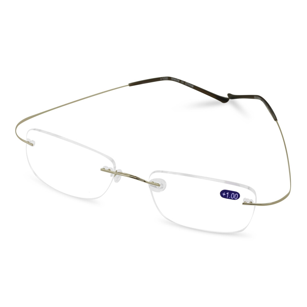 Super Lightweight Slim Rimless Wire Reader - Flexible Clear Rectangular Reading Glasses with Case