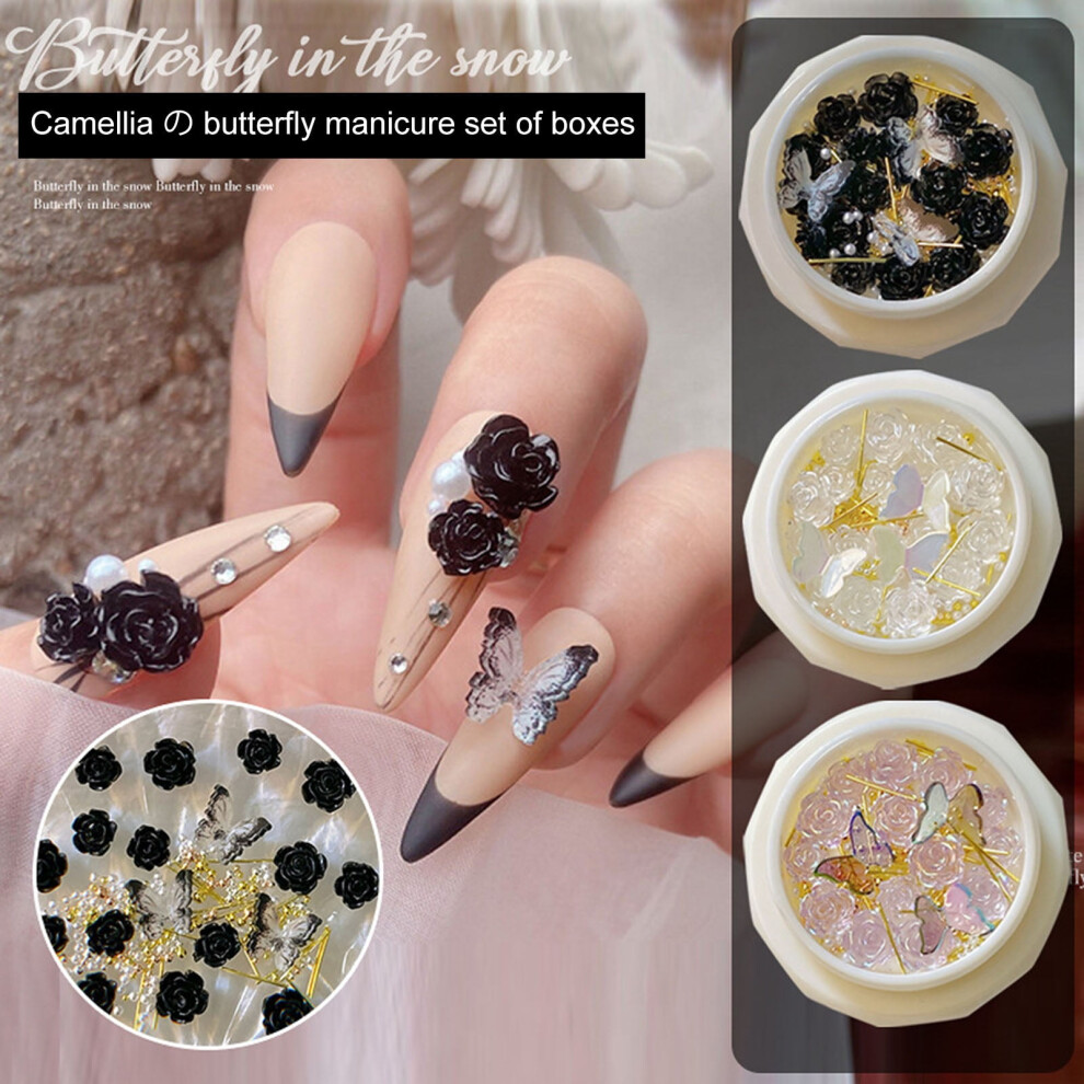 Pink Season 1 Nail Set - Camellia Charm, Shiny 3D High Gloss DIY False Pearl Nail Art Decor, Sparkling Manicure Supply