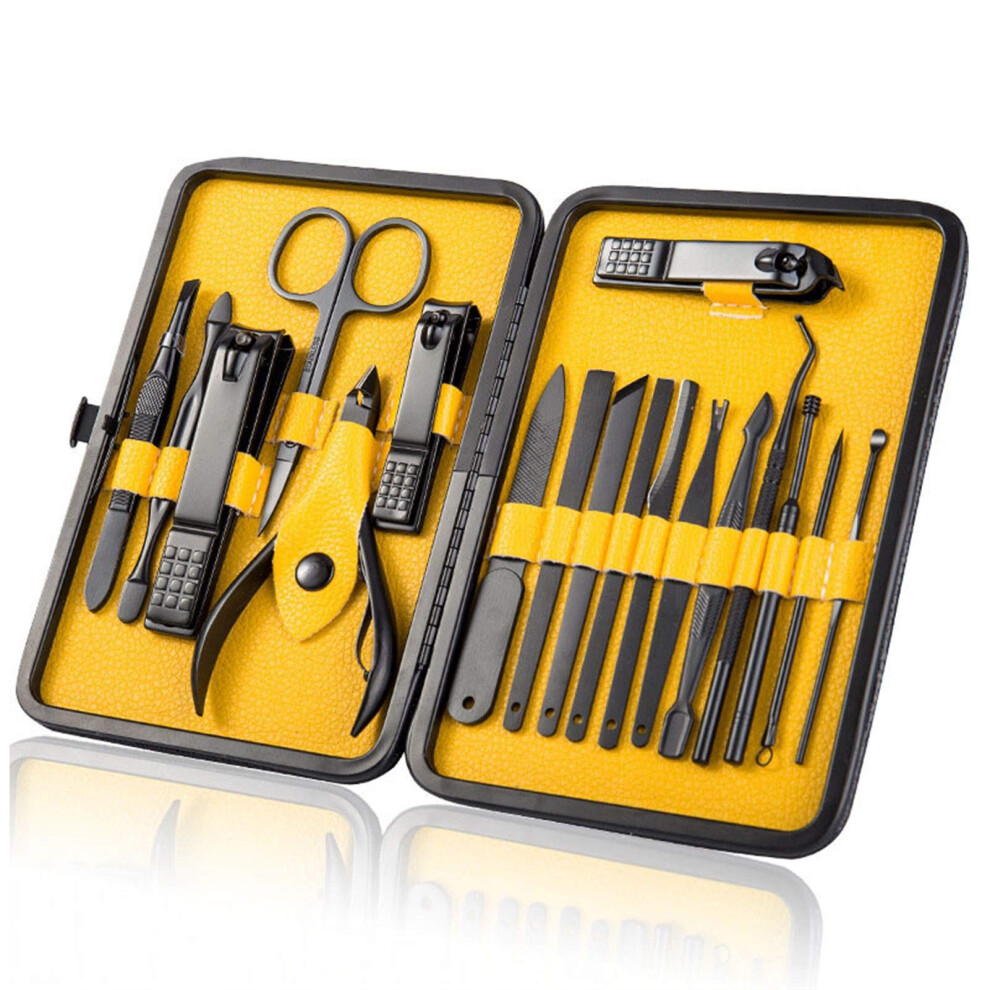 15 Piece Stainless Steel Manicure Set and Pedicure Kit with Leather Case, Yellow Travel Grooming