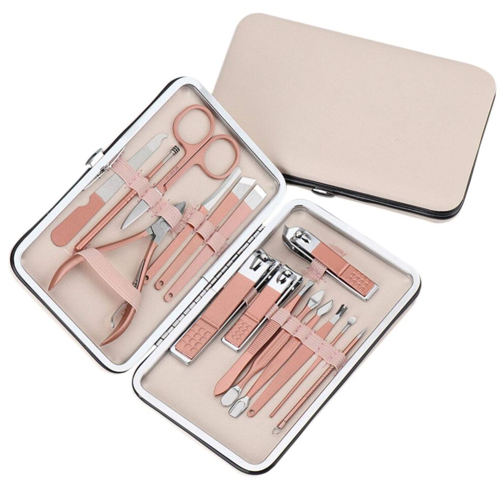 18 Piece Stainless Steel Manicure Pedicure Set with Clippers Scissors Professional Nail Care Kit