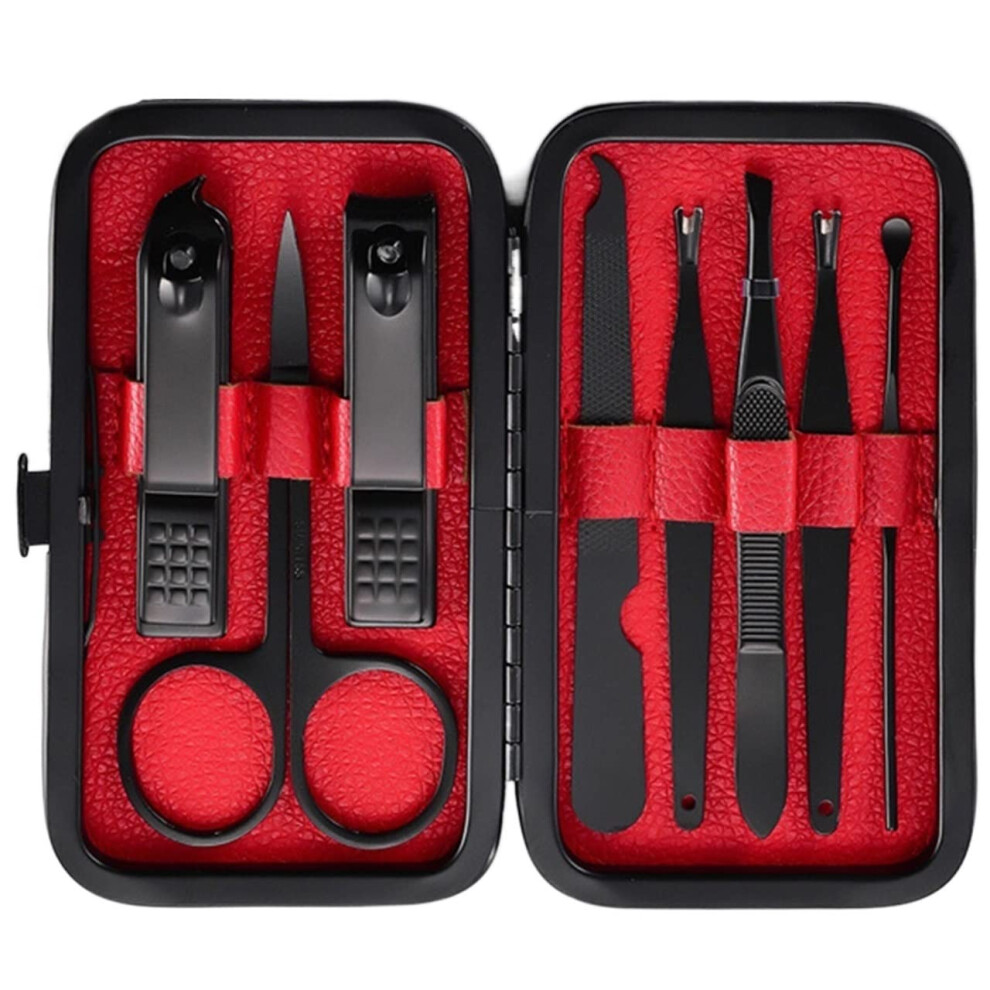 Manicure Set 8pcs Stainless Steel Nail Clipper Kit with Leather Case for Hand Foot and Facial Care