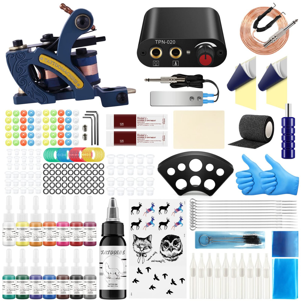 Professional Tattoo Machine and Complete Tattoo Kit for Beginners and Artists, Low Noise, Continuous Operation