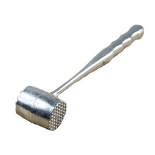 Martillo ablandador de carne redondo de aluminio plateado de dos caras para carne de res, cerdo y pollo. Longitud: 20,5 cm. Diámetro: 3,5 cm