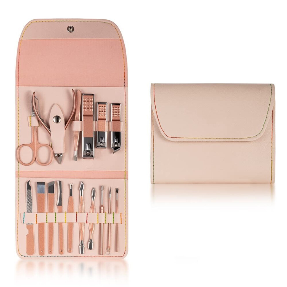 Manicure Set Nail Clipper Kit Stainless Steel Grooming Tools with Sharp Rustproof Clippers Nude