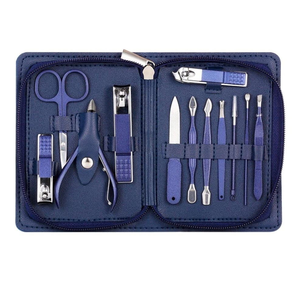 12 Piece Stainless Steel Manicure Pedicure Set with Compact Leather Case for Professional Nail Care