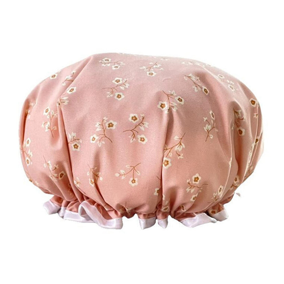 Waterproof Shower Cap for Women with Elastic Hairline Seal, Reusable Polyester Bathing Hat for Spa