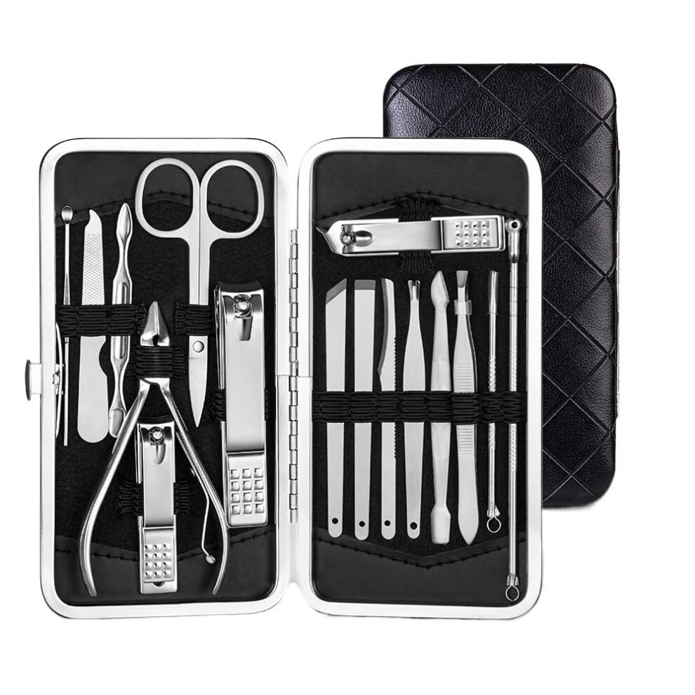 Manicure Set Nail Clippers Kit 16pcs Stainless Steel Professional Pedicure Tools with Travel Case